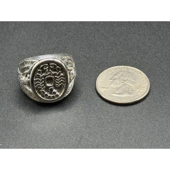 New Condition Sterling Silver Heavy Scorpion Eagle Gents Ring Size 10.00 - Picture 4 of 9